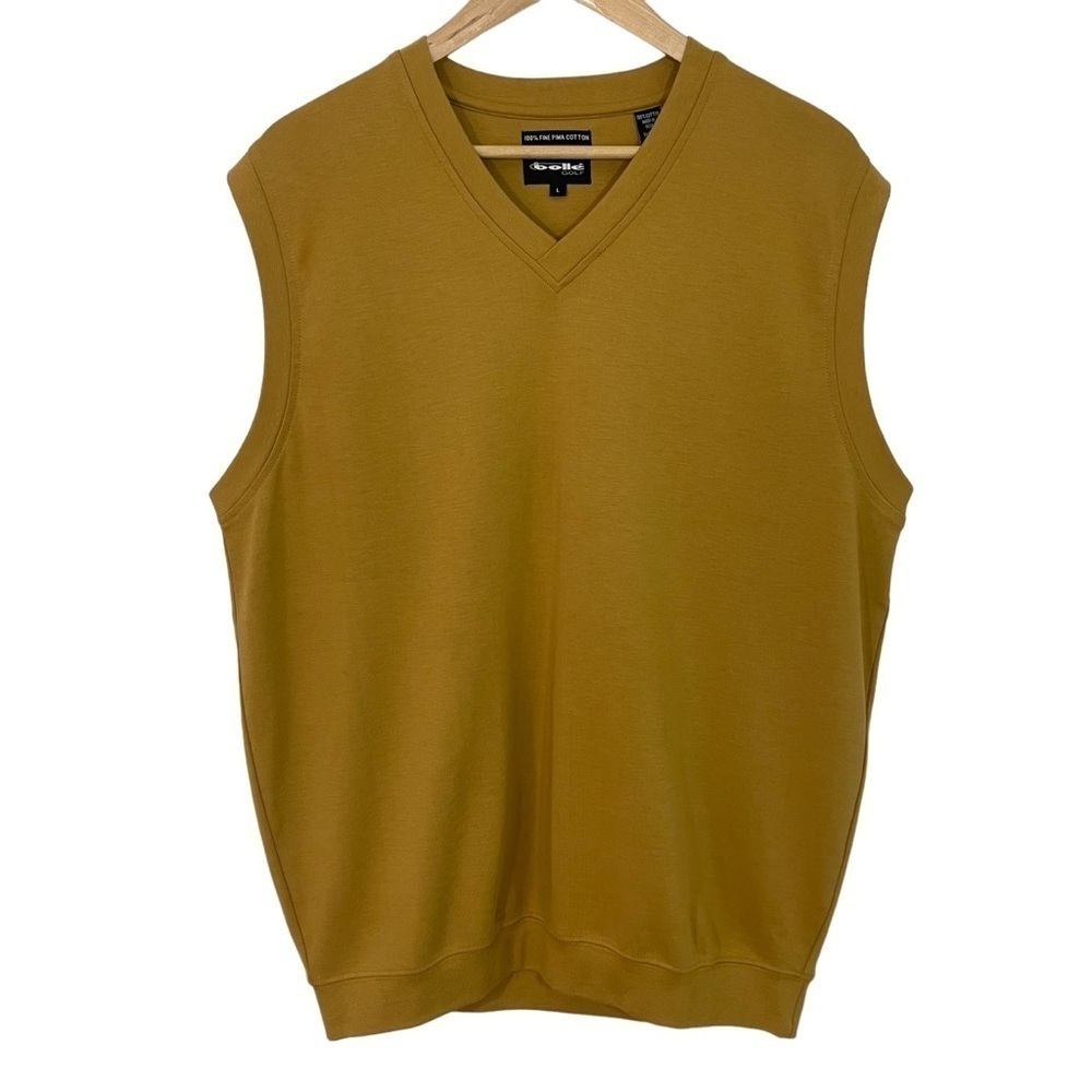Bolle Golf Pima Cotton Sweatshirt Vest Mens L Mustard Yellow Sleeveless NWOT